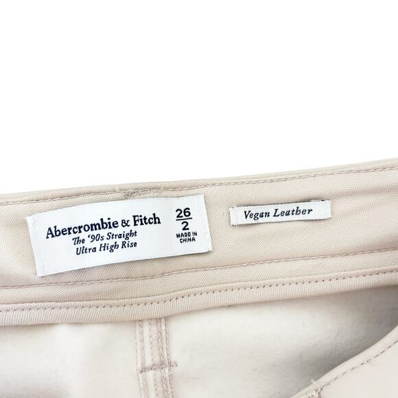 Abercrombie Tan 90s Straight Ultra High Rise Vegan Leather Pants Sz 26 - Picture 2 of 4
